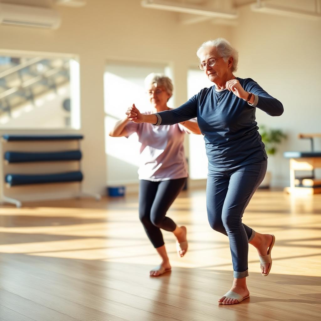 Older adults improving balance and postural control through therapy